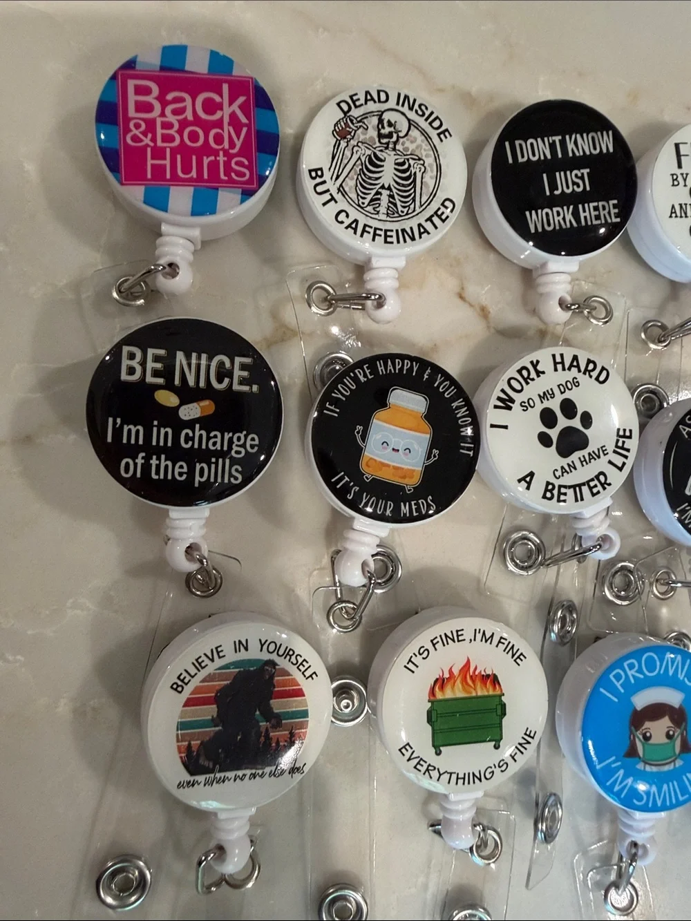 14 pack funny retractable badge holder for nurse, medical etc. NEW